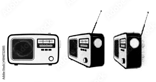 Retro radio set with antennas in halftone style