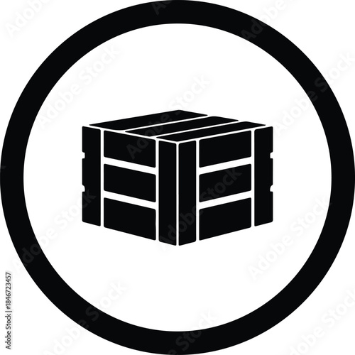 Vector Simple wooden shipping crate box package icon inside circular frame silhouette Illustration