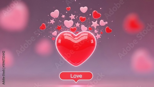 Red Heart Shape With Pink Hearts And Stars Floating Upwards love romance