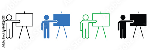 People presenting on colorful whiteboards in modern office settings