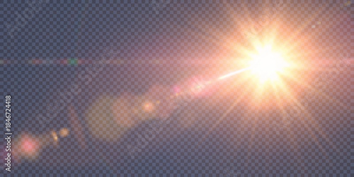 Bright sunlight PNG with shimmering star shine, soft space flare, and luminous flash. This PNG sparkle works well for vector light effects and cosmic-style scenes, delivering a vivid,	

