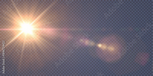 Bright sunlight PNG with shimmering star shine, soft space flare, and luminous flash. This PNG sparkle works well for vector light effects and cosmic-style scenes, delivering a vivid,	
