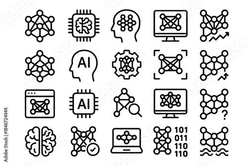 Artificial intelligence and neural network icons - technology and innovation concepts