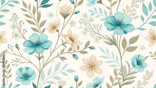 seamless vintage floral pattern realistic watercolor texture blooming garden flowers vector background 