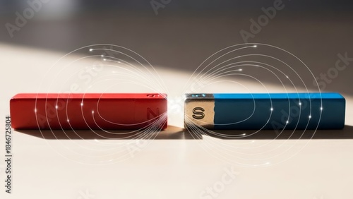 Magnets with Magnetic Field Lines Red Magnet Blue Magnet Science. Concept featuring magnets, magnetic field, red magnet, blue magnet, science.
