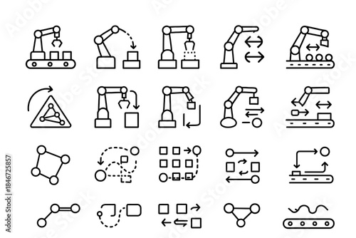 Mechanical arm icons: robotics and automation in industrial processes