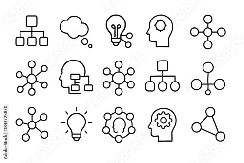 Set of minimalist line icons for mind mapping and idea development