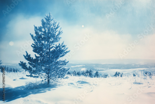 Wallpaper Mural Solitary pine in snowy winter landscape with icy blue sky Torontodigital.ca