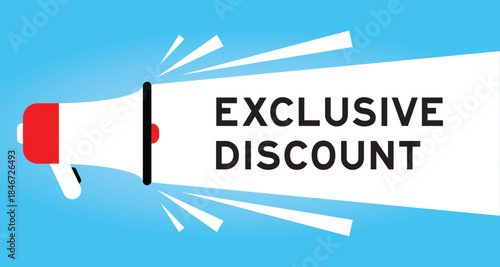 Color megaphone icon with word exclusive discount in white banner on blue background