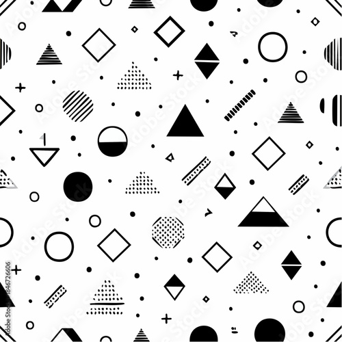 Seamless black and white geometric pattern. Hipster Memphis style.