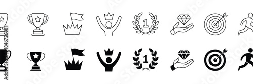 Success and Personal Growth Achievement, Vector Icon Set