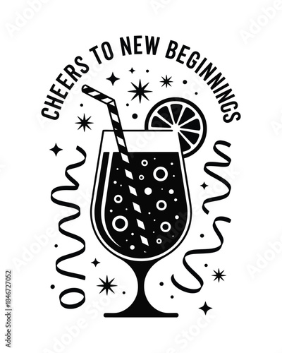 New Year Cocktail Celebration Vector Illustration