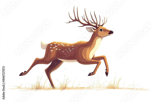 Deer is captured in mid-stride, joyfully running through a grassy area, symbolizing freedom