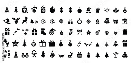 Christmas Icons Set – 60 Vector Line Icons for Holiday, Winter, and Festive Celebration