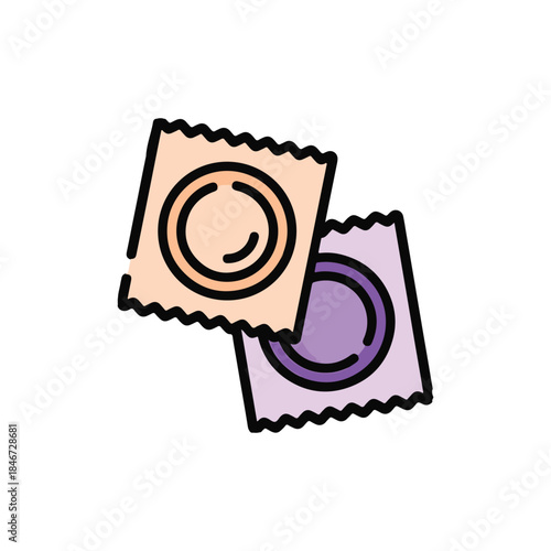 Colorful Illustration of Two Packaged Condoms for Safe Sexual Health and Protection