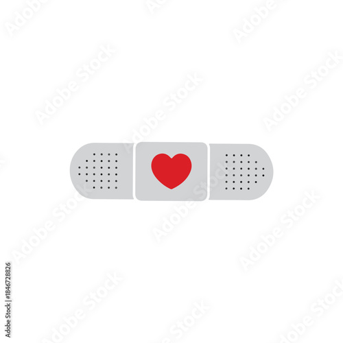 Illustration of a Bandage with a Red Heart Symbol on a White Background