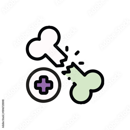 Medical icon for bone fracture, injury, and orthopedic care symbol