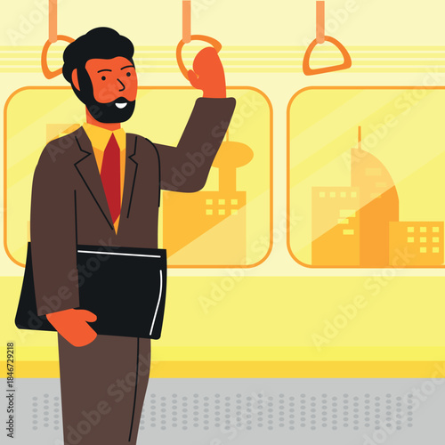 Office worker on train standing during commute