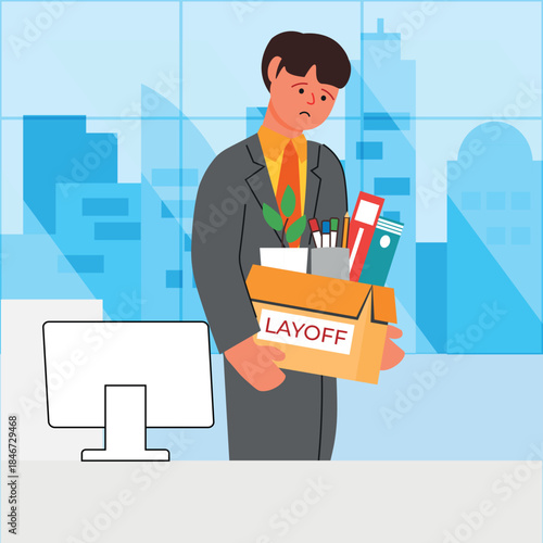 Employee packing up and leaving after layoff