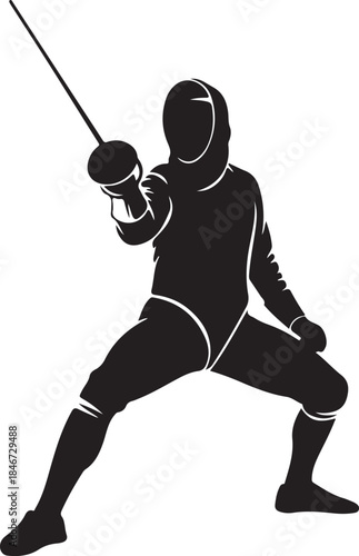 An elegant Fencing Duel Silhouettes collection showcasing two fencers in classic duel stances and dynamic action poses, including lunges, parries, attacks, and defensive movements.