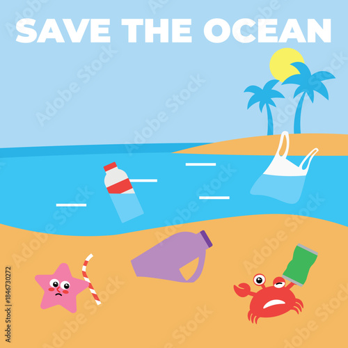 Sea animal upset by litter on beach