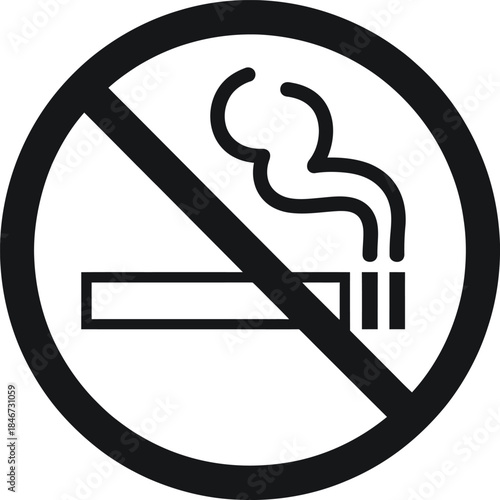 A universally recognized black and white icon illustrating the prohibition against smoking in public areas.