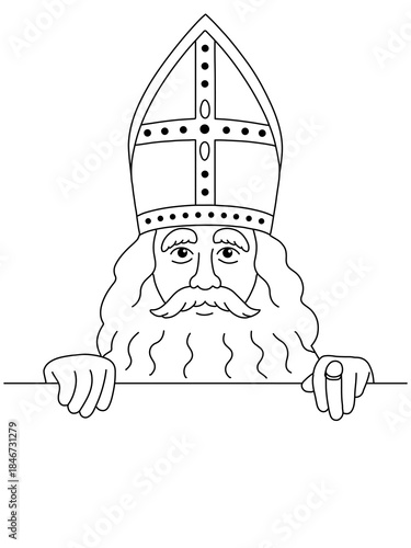 Minimal line art sinterklaas character,Happy st nicholas day,Hand-drawn line of sinterklaas with white background.Vector illustration