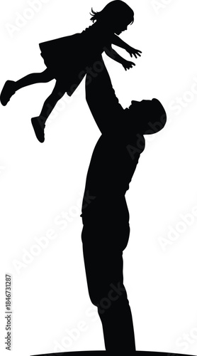 Parent lifting child silhouette joyful moment family love bonding playful interaction parenting happiness black illustration affection connection flat vector