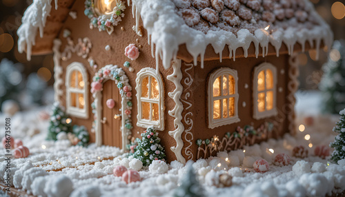 gingerbread house with snow