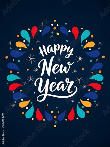 Happy new year celebration with colorful lights and decorations