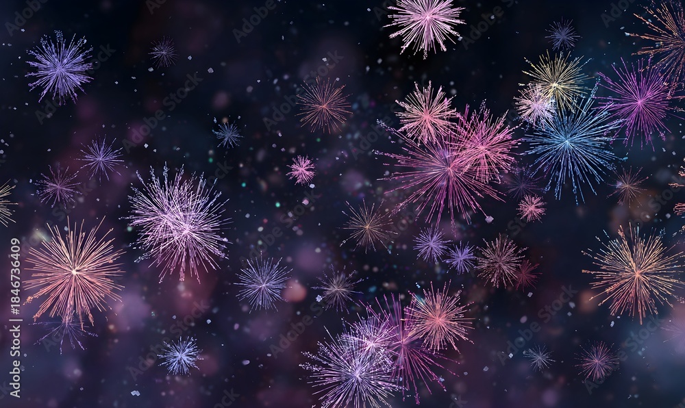Fototapeta premium Vibrant fireworks exploding in night sky with colorful sparks
