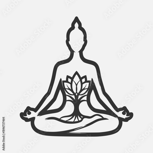 Serene Silhouette of a Person Meditating, Featuring a Tree of Life Symbol Within