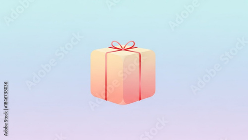 Peach Gift Box with Red Ribbon, Rounded Edges, 3D Render on Pastel Gradient Background and Celebration Concept