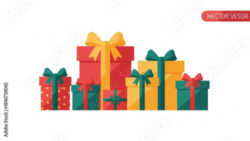 Colorful Gift Boxes Stacked Isolated on White Vector Illustration