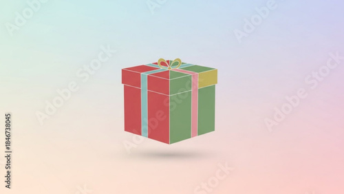 Colorful Gift Box Floating on Pastel Gradient Background, Minimalist 3D Render