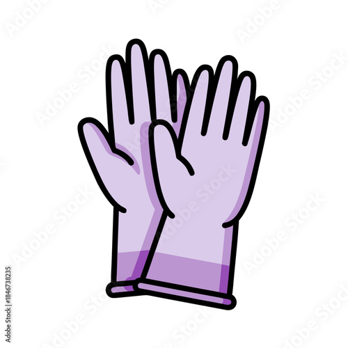 A pair of light purple rubber gloves, depicted in a simple cartoon style with a thick black outline.