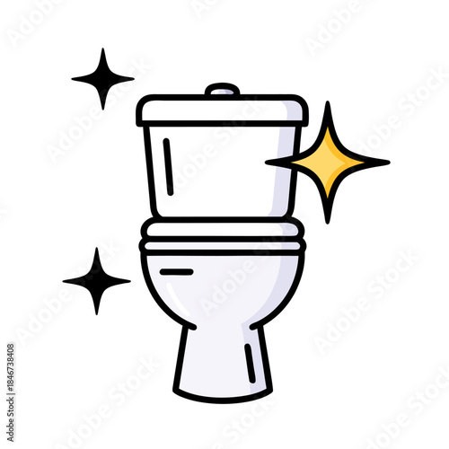A sparkling clean white toilet with shiny starbursts indicating its cleanliness.