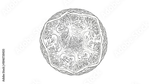 Abstract biological structure or virus particle drawing in black and white sketch style