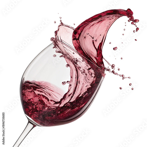 Red wine splashing out of a glass on transparent background