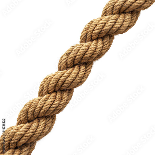 Braided Rope in Beige Color with Natural Texture and Twisted Pattern for Nautical or Maritime Use isolated on transparent background