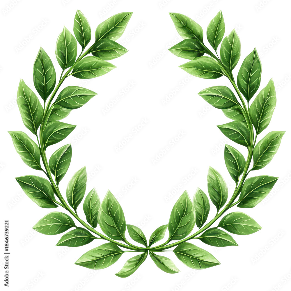 Fototapeta premium Laurel Wreath in Watercolor Style with Green Leaves and Soft Lighting on White Background for Invitation Design isolated on transparent background