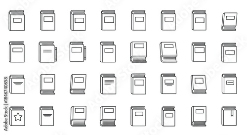 Collection of book icons isolated on a book is a set of written, printed, illustrated, or blank sheets, made of ink