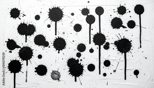 Abstract Black Drips on White Textured Background Evoking Contrast, Movement, and Emotional Depth in Art
