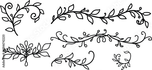 Collection of hand drawn floral swag and leaf designs