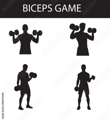 "Biceps Workout Silhouettes – Dumbbell Exercise Poses"