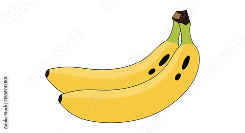Simple cartoon vector illustration of a bunch of two ripe yellow bananas with brown spots, isolated on a clean white background.