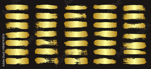 Golden brush strokes, lines, ink smudges, hand-drawn scribble shapes. Handmade sketchy marks, acrylic stains, charcoal streaks. Paint textures, dry brush effect. Marker underline. Vector illustration