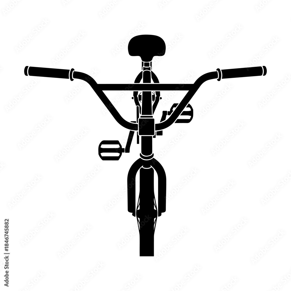 Obraz premium Black and White Minimalist BMX Bicycle Front View Silhouette.