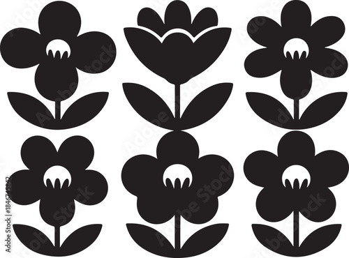 Abstract Graphic Floral Pattern Design with Stylized Black Flowers