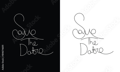Save the date text calligraphy  vector lettering for wedding or love card. black and white.